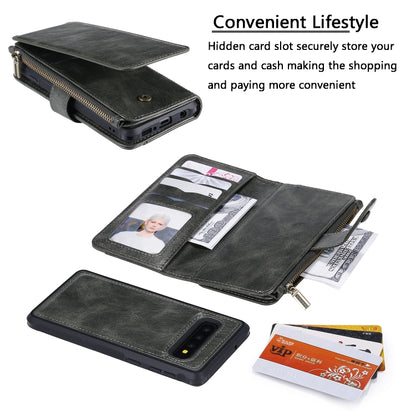 For Galaxy S10 Multifunctional Retro Detachable Magnetic Horizontal Flip Leather Case with Card Slots & Holder & Wallet & Photo Frame(Dark Green) - Galaxy Phone Cases by buy2fix | Online Shopping UK | buy2fix
