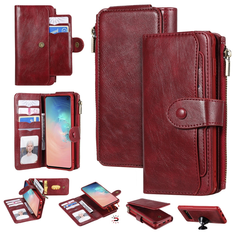 For Galaxy S10 Multifunctional Retro Detachable Magnetic Horizontal Flip Leather Case with Card Slots & Holder & Wallet & Photo Frame(Red) - Galaxy Phone Cases by buy2fix | Online Shopping UK | buy2fix