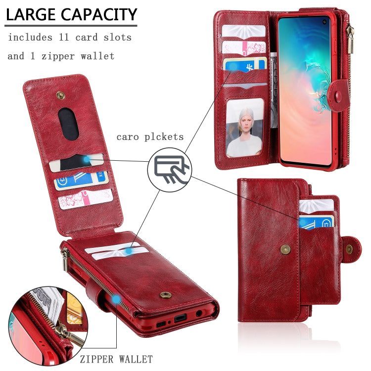 For Galaxy S10 Multifunctional Retro Detachable Magnetic Horizontal Flip Leather Case with Card Slots & Holder & Wallet & Photo Frame(Red) - Galaxy Phone Cases by buy2fix | Online Shopping UK | buy2fix