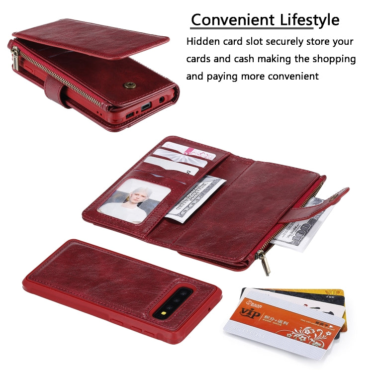 For Galaxy S10 Multifunctional Retro Detachable Magnetic Horizontal Flip Leather Case with Card Slots & Holder & Wallet & Photo Frame(Red) - Galaxy Phone Cases by buy2fix | Online Shopping UK | buy2fix