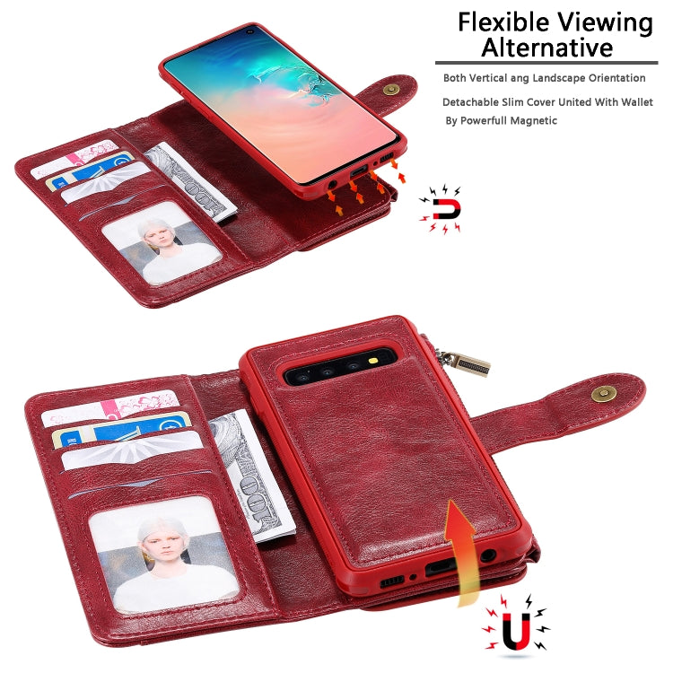 For Galaxy S10 Multifunctional Retro Detachable Magnetic Horizontal Flip Leather Case with Card Slots & Holder & Wallet & Photo Frame(Red) - Galaxy Phone Cases by buy2fix | Online Shopping UK | buy2fix