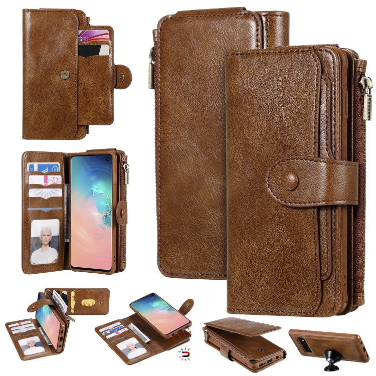 For Galaxy S10 Multifunctional Retro Detachable Magnetic Horizontal Flip Leather Case with Card Slots & Holder & Wallet & Photo Frame(Brown) - Galaxy Phone Cases by buy2fix | Online Shopping UK | buy2fix