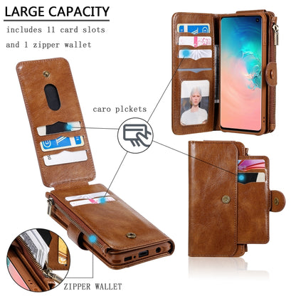 For Galaxy S10 Multifunctional Retro Detachable Magnetic Horizontal Flip Leather Case with Card Slots & Holder & Wallet & Photo Frame(Brown) - Galaxy Phone Cases by buy2fix | Online Shopping UK | buy2fix
