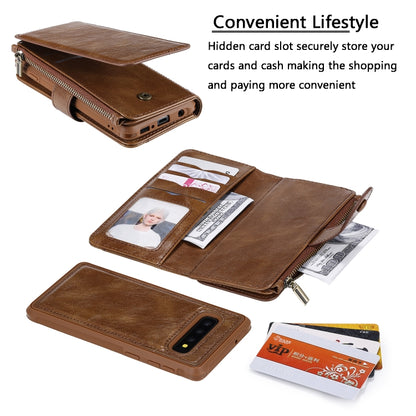 For Galaxy S10 Multifunctional Retro Detachable Magnetic Horizontal Flip Leather Case with Card Slots & Holder & Wallet & Photo Frame(Brown) - Galaxy Phone Cases by buy2fix | Online Shopping UK | buy2fix