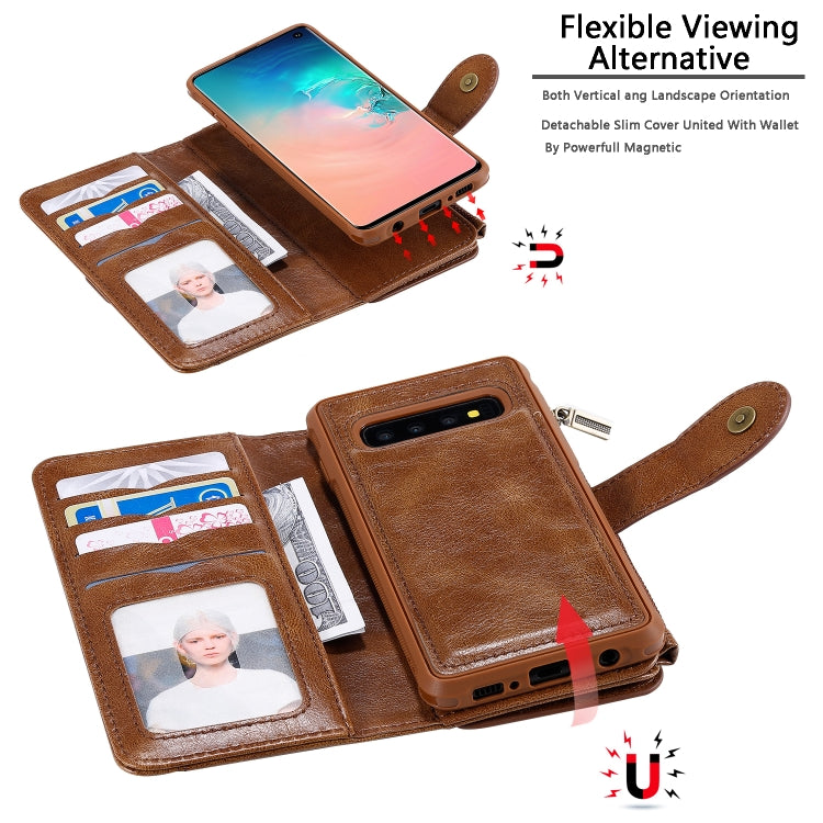For Galaxy S10 Multifunctional Retro Detachable Magnetic Horizontal Flip Leather Case with Card Slots & Holder & Wallet & Photo Frame(Brown) - Galaxy Phone Cases by buy2fix | Online Shopping UK | buy2fix