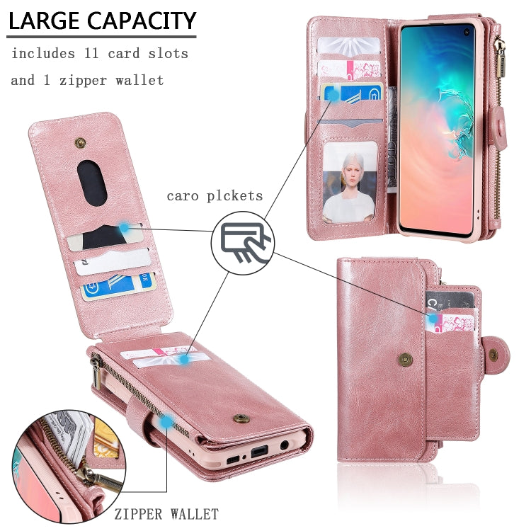 For Galaxy S10 Multifunctional Retro Detachable Magnetic Horizontal Flip Leather Case with Card Slots & Holder & Wallet & Photo Frame(Rose Gold) - Galaxy Phone Cases by buy2fix | Online Shopping UK | buy2fix