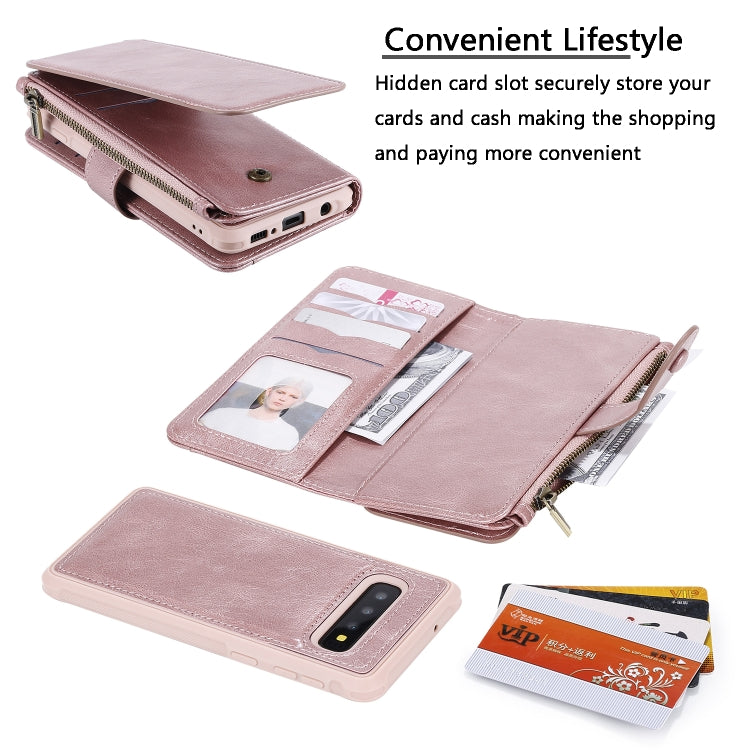 For Galaxy S10 Multifunctional Retro Detachable Magnetic Horizontal Flip Leather Case with Card Slots & Holder & Wallet & Photo Frame(Rose Gold) - Galaxy Phone Cases by buy2fix | Online Shopping UK | buy2fix