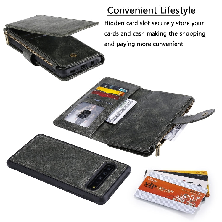 For Galaxy S10 5G Multifunctional Retro Detachable Magnetic Horizontal Flip Leather Case with Card Slots & Holder & Wallet & Photo Frame(Dark Green) - Galaxy Phone Cases by buy2fix | Online Shopping UK | buy2fix