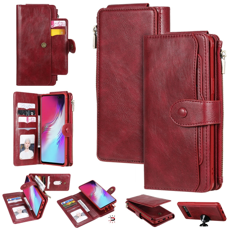For Galaxy S10 5G Multifunctional Retro Detachable Magnetic Horizontal Flip Leather Case with Card Slots & Holder & Wallet & Photo Frame(Red) - Galaxy Phone Cases by buy2fix | Online Shopping UK | buy2fix
