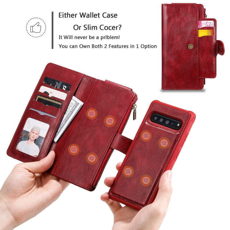 For Galaxy S10 5G Multifunctional Retro Detachable Magnetic Horizontal Flip Leather Case with Card Slots & Holder & Wallet & Photo Frame(Red) - Galaxy Phone Cases by buy2fix | Online Shopping UK | buy2fix
