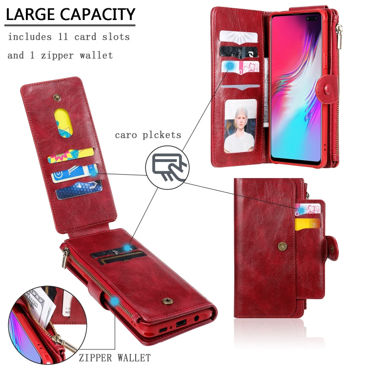 For Galaxy S10 5G Multifunctional Retro Detachable Magnetic Horizontal Flip Leather Case with Card Slots & Holder & Wallet & Photo Frame(Red) - Galaxy Phone Cases by buy2fix | Online Shopping UK | buy2fix