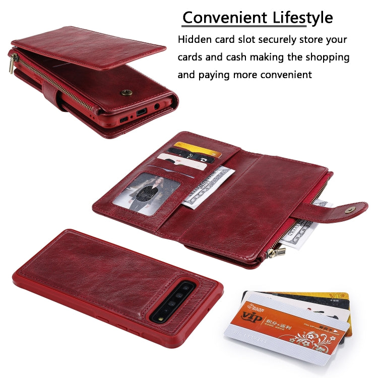 For Galaxy S10 5G Multifunctional Retro Detachable Magnetic Horizontal Flip Leather Case with Card Slots & Holder & Wallet & Photo Frame(Red) - Galaxy Phone Cases by buy2fix | Online Shopping UK | buy2fix