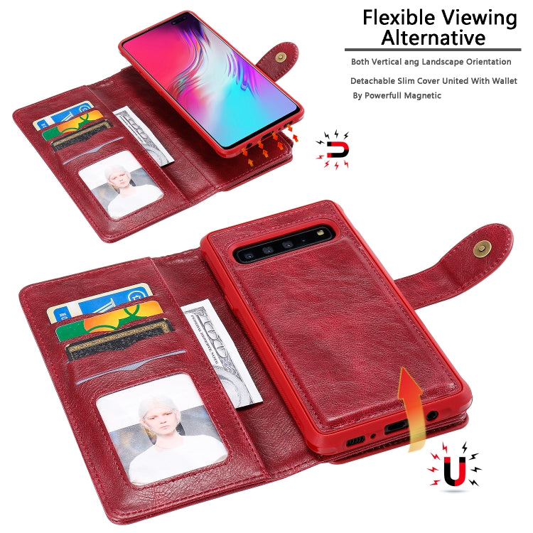 For Galaxy S10 5G Multifunctional Retro Detachable Magnetic Horizontal Flip Leather Case with Card Slots & Holder & Wallet & Photo Frame(Red) - Galaxy Phone Cases by buy2fix | Online Shopping UK | buy2fix