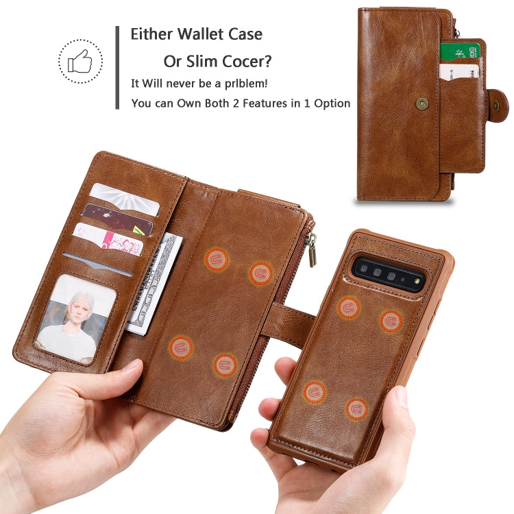 For Galaxy S10 5G Multifunctional Retro Detachable Magnetic Horizontal Flip Leather Case with Card Slots & Holder & Wallet & Photo Frame(Brown) - Galaxy Phone Cases by buy2fix | Online Shopping UK | buy2fix