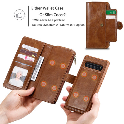 For Galaxy S10 5G Multifunctional Retro Detachable Magnetic Horizontal Flip Leather Case with Card Slots & Holder & Wallet & Photo Frame(Brown) - Galaxy Phone Cases by buy2fix | Online Shopping UK | buy2fix
