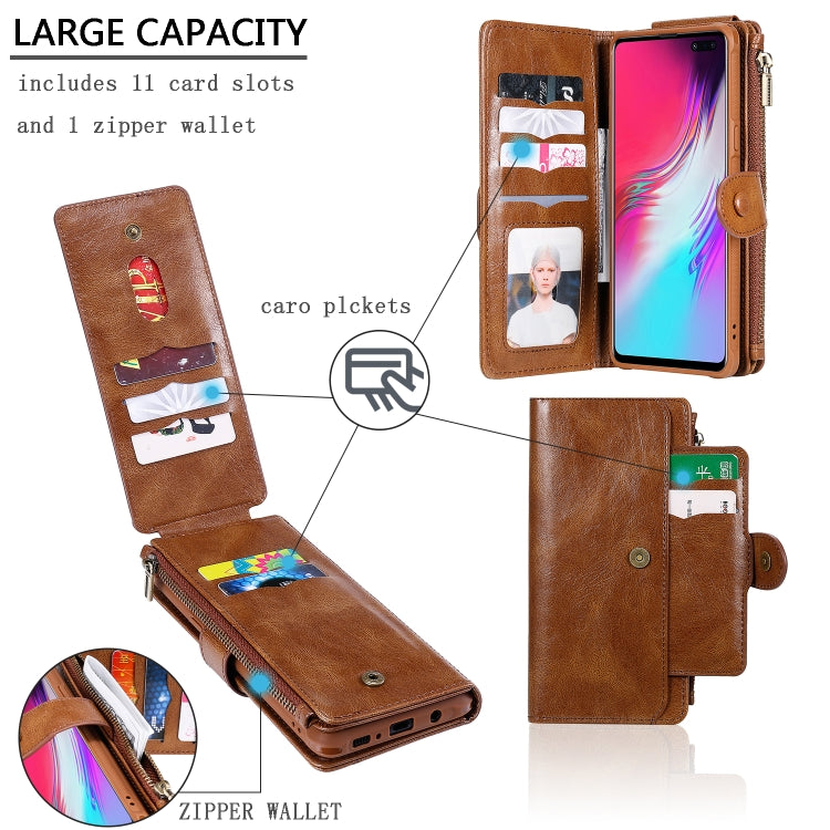 For Galaxy S10 5G Multifunctional Retro Detachable Magnetic Horizontal Flip Leather Case with Card Slots & Holder & Wallet & Photo Frame(Brown) - Galaxy Phone Cases by buy2fix | Online Shopping UK | buy2fix