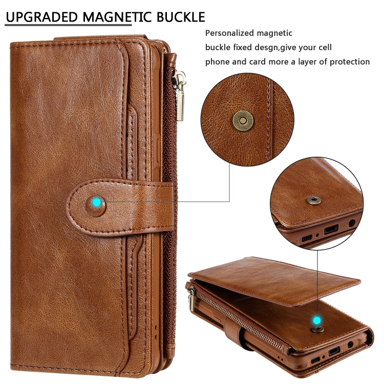 For Galaxy S10 5G Multifunctional Retro Detachable Magnetic Horizontal Flip Leather Case with Card Slots & Holder & Wallet & Photo Frame(Brown) - Galaxy Phone Cases by buy2fix | Online Shopping UK | buy2fix