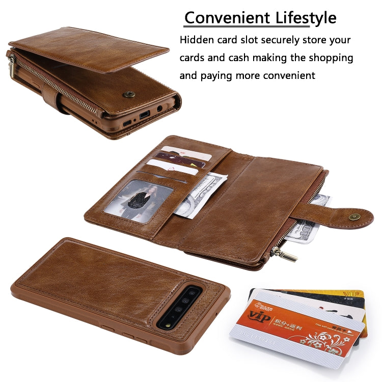 For Galaxy S10 5G Multifunctional Retro Detachable Magnetic Horizontal Flip Leather Case with Card Slots & Holder & Wallet & Photo Frame(Brown) - Galaxy Phone Cases by buy2fix | Online Shopping UK | buy2fix