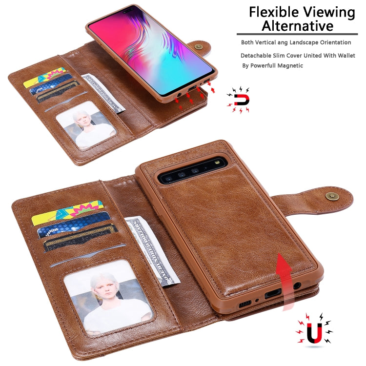 For Galaxy S10 5G Multifunctional Retro Detachable Magnetic Horizontal Flip Leather Case with Card Slots & Holder & Wallet & Photo Frame(Brown) - Galaxy Phone Cases by buy2fix | Online Shopping UK | buy2fix