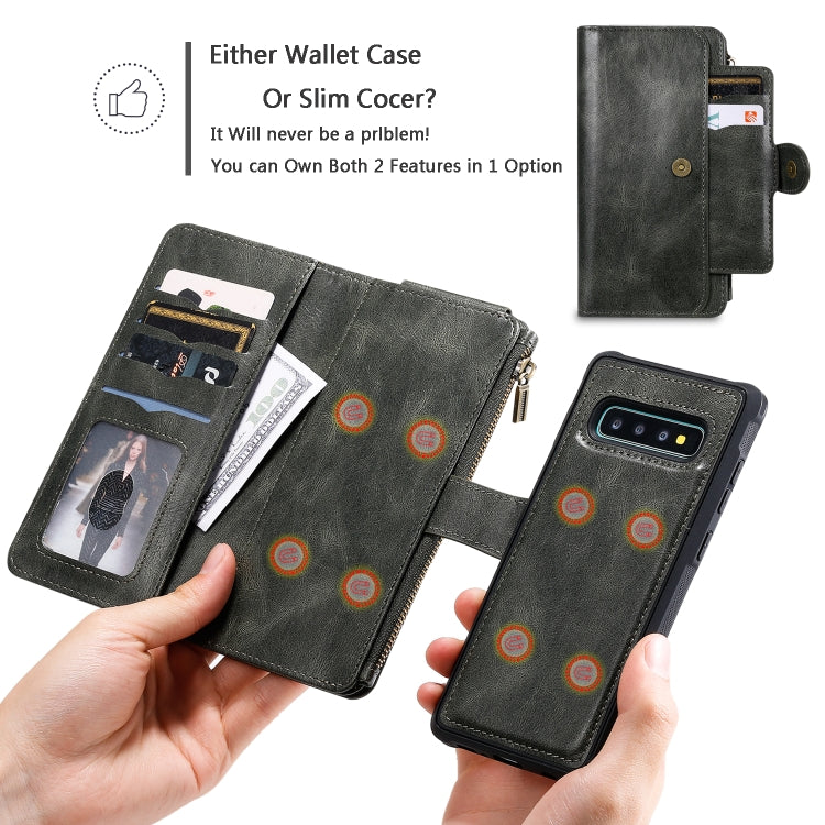 For Galaxy S10+ Multifunctional Retro Detachable Magnetic Horizontal Flip Leather Case with Card Slots & Holder & Wallet & Photo Frame(Dark Green) - Galaxy Phone Cases by buy2fix | Online Shopping UK | buy2fix