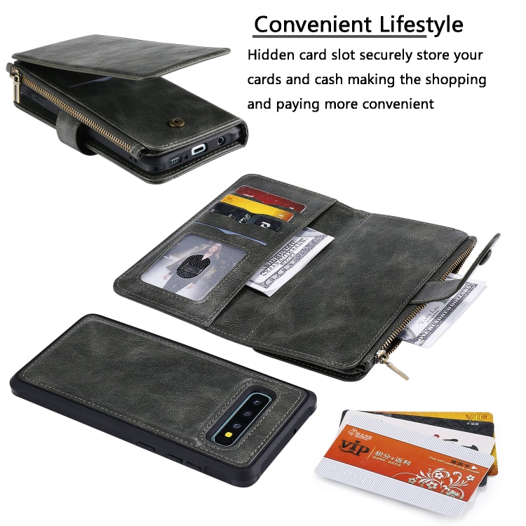 For Galaxy S10+ Multifunctional Retro Detachable Magnetic Horizontal Flip Leather Case with Card Slots & Holder & Wallet & Photo Frame(Dark Green) - Galaxy Phone Cases by buy2fix | Online Shopping UK | buy2fix