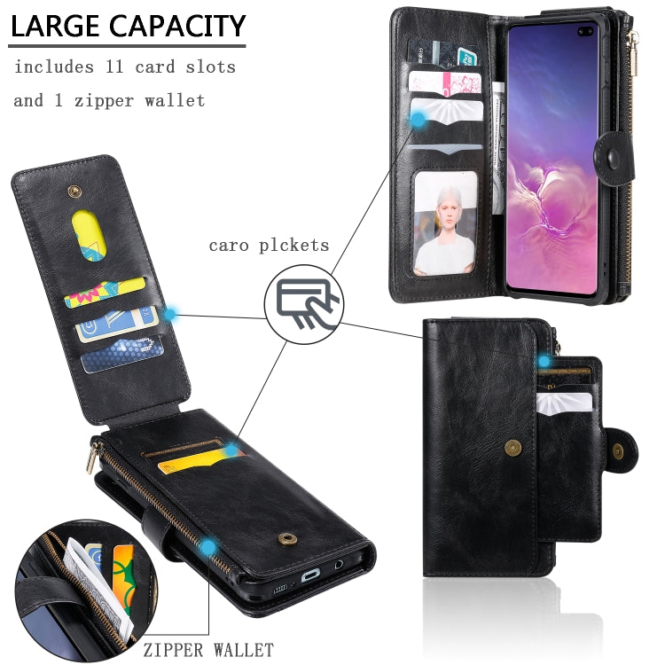For Galaxy S10+ Multifunctional Retro Detachable Magnetic Horizontal Flip Leather Case with Card Slots & Holder & Wallet & Photo Frame(Black) - Galaxy Phone Cases by buy2fix | Online Shopping UK | buy2fix