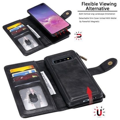 For Galaxy S10+ Multifunctional Retro Detachable Magnetic Horizontal Flip Leather Case with Card Slots & Holder & Wallet & Photo Frame(Black) - Galaxy Phone Cases by buy2fix | Online Shopping UK | buy2fix