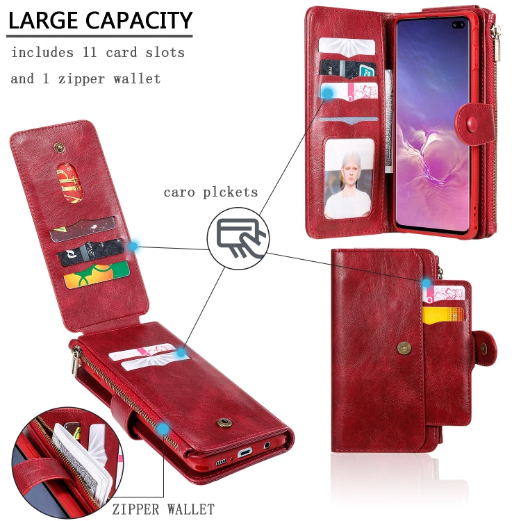 For Galaxy S10+ Multifunctional Retro Detachable Magnetic Horizontal Flip Leather Case with Card Slots & Holder & Wallet & Photo Frame(Red) - Galaxy Phone Cases by buy2fix | Online Shopping UK | buy2fix
