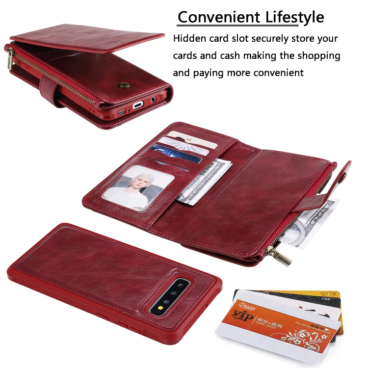 For Galaxy S10+ Multifunctional Retro Detachable Magnetic Horizontal Flip Leather Case with Card Slots & Holder & Wallet & Photo Frame(Red) - Galaxy Phone Cases by buy2fix | Online Shopping UK | buy2fix