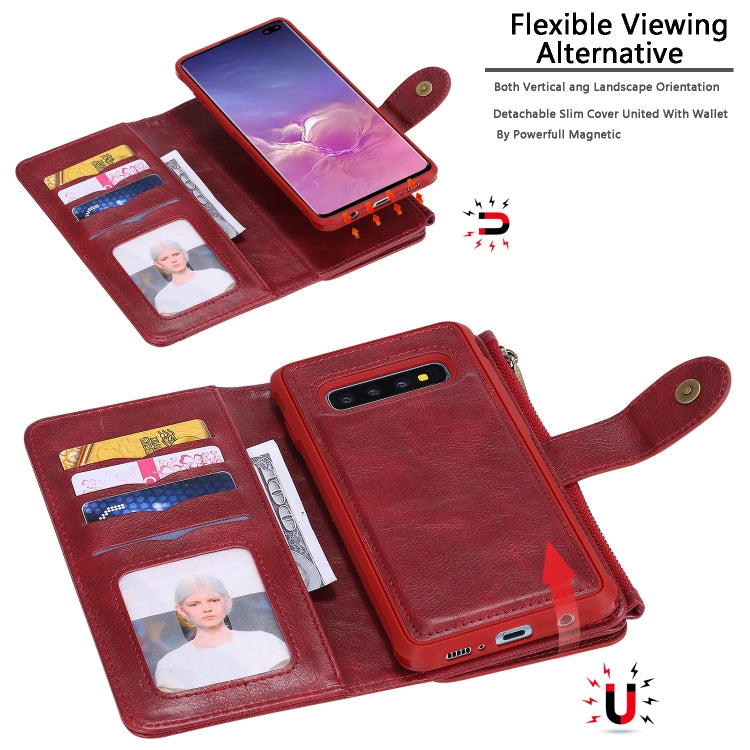 For Galaxy S10+ Multifunctional Retro Detachable Magnetic Horizontal Flip Leather Case with Card Slots & Holder & Wallet & Photo Frame(Red) - Galaxy Phone Cases by buy2fix | Online Shopping UK | buy2fix