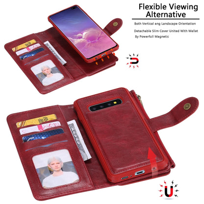 For Galaxy S10+ Multifunctional Retro Detachable Magnetic Horizontal Flip Leather Case with Card Slots & Holder & Wallet & Photo Frame(Red) - Galaxy Phone Cases by buy2fix | Online Shopping UK | buy2fix