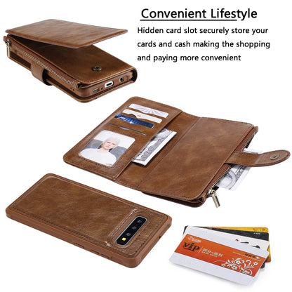 For Galaxy S10+ Multifunctional Retro Detachable Magnetic Horizontal Flip Leather Case with Card Slots & Holder & Wallet & Photo Frame(Brown) - Galaxy Phone Cases by buy2fix | Online Shopping UK | buy2fix