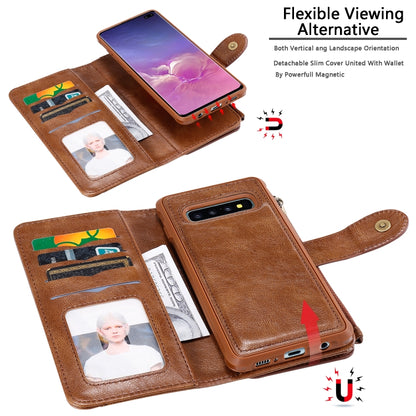 For Galaxy S10+ Multifunctional Retro Detachable Magnetic Horizontal Flip Leather Case with Card Slots & Holder & Wallet & Photo Frame(Brown) - Galaxy Phone Cases by buy2fix | Online Shopping UK | buy2fix