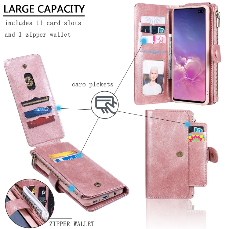 For Galaxy S10+ Multifunctional Retro Detachable Magnetic Horizontal Flip Leather Case with Card Slots & Holder & Wallet & Photo Frame(Rose Gold) - Galaxy Phone Cases by buy2fix | Online Shopping UK | buy2fix