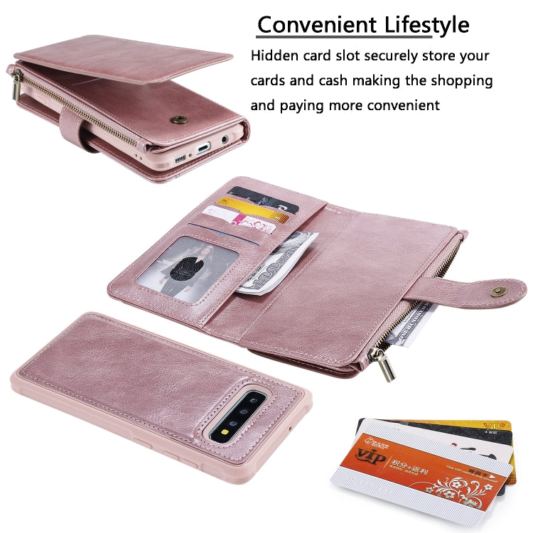 For Galaxy S10+ Multifunctional Retro Detachable Magnetic Horizontal Flip Leather Case with Card Slots & Holder & Wallet & Photo Frame(Rose Gold) - Galaxy Phone Cases by buy2fix | Online Shopping UK | buy2fix