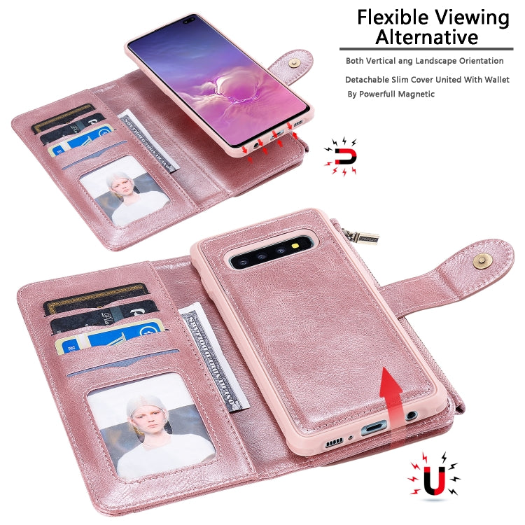 For Galaxy S10+ Multifunctional Retro Detachable Magnetic Horizontal Flip Leather Case with Card Slots & Holder & Wallet & Photo Frame(Rose Gold) - Galaxy Phone Cases by buy2fix | Online Shopping UK | buy2fix