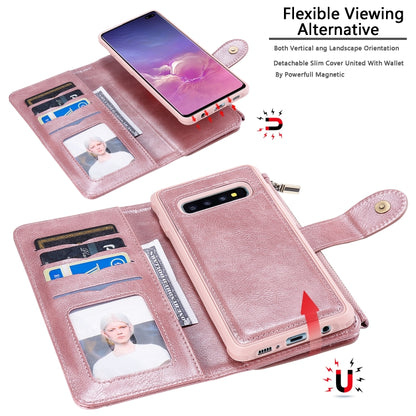 For Galaxy S10+ Multifunctional Retro Detachable Magnetic Horizontal Flip Leather Case with Card Slots & Holder & Wallet & Photo Frame(Rose Gold) - Galaxy Phone Cases by buy2fix | Online Shopping UK | buy2fix