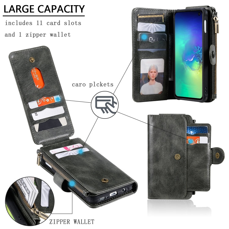 For Galaxy S10e Multifunctional Retro Detachable Magnetic Horizontal Flip Leather Case with Card Slots & Holder & Wallet & Photo Frame(Dark Green) - Galaxy Phone Cases by buy2fix | Online Shopping UK | buy2fix