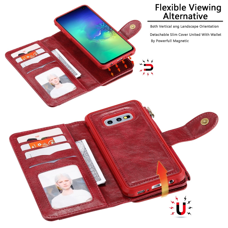 For Galaxy S10e Multifunctional Retro Detachable Magnetic Horizontal Flip Leather Case with Card Slots & Holder & Wallet & Photo Frame(Red) - Galaxy Phone Cases by buy2fix | Online Shopping UK | buy2fix