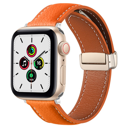 Folding Buckle Genuine Leather Watch Band for Apple Watch Series 8&7 41mm / SE 2&6&SE&5&4 40mm / 3&2&1 38mm(Orange) by buy2fix