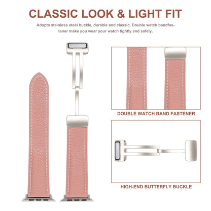 Folding Buckle Genuine Leather Watch Band for Apple Watch Series 8&7 41mm / SE 2&6&SE&5&4 40mm / 3&2&1 38mm(Orange) by buy2fix