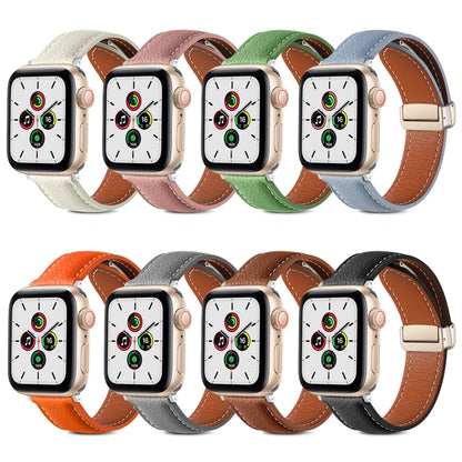 Folding Buckle Genuine Leather Watch Band for Apple Watch Series 8&7 41mm / SE 2&6&SE&5&4 40mm / 3&2&1 38mm(Orange) by buy2fix