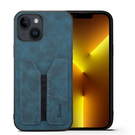 For iPhone 14 Denior DV Elastic Card PU Back Cover Phone Case(Blue) - iPhone 14 Cases by Denior | Online Shopping UK | buy2fix