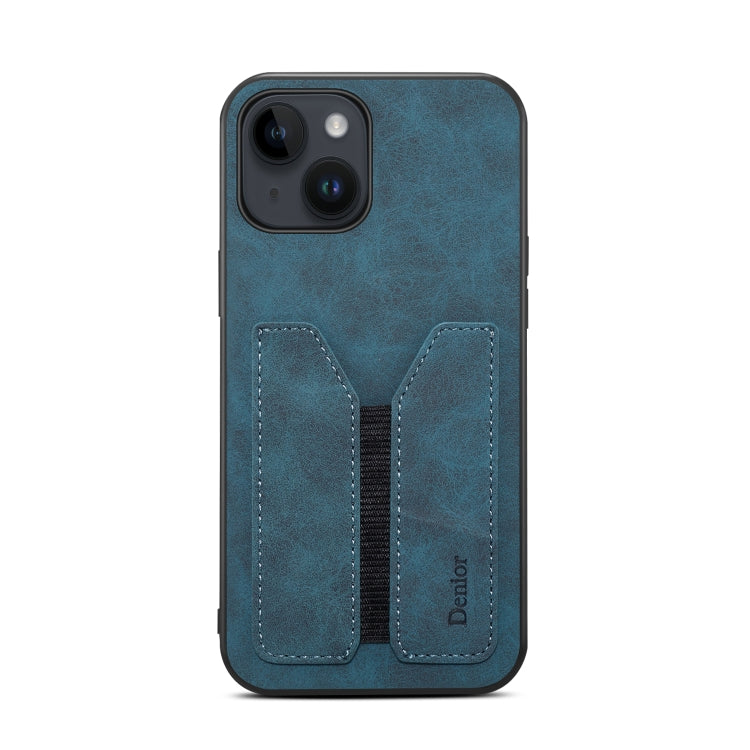 For iPhone 14 Denior DV Elastic Card PU Back Cover Phone Case(Blue) - iPhone 14 Cases by Denior | Online Shopping UK | buy2fix