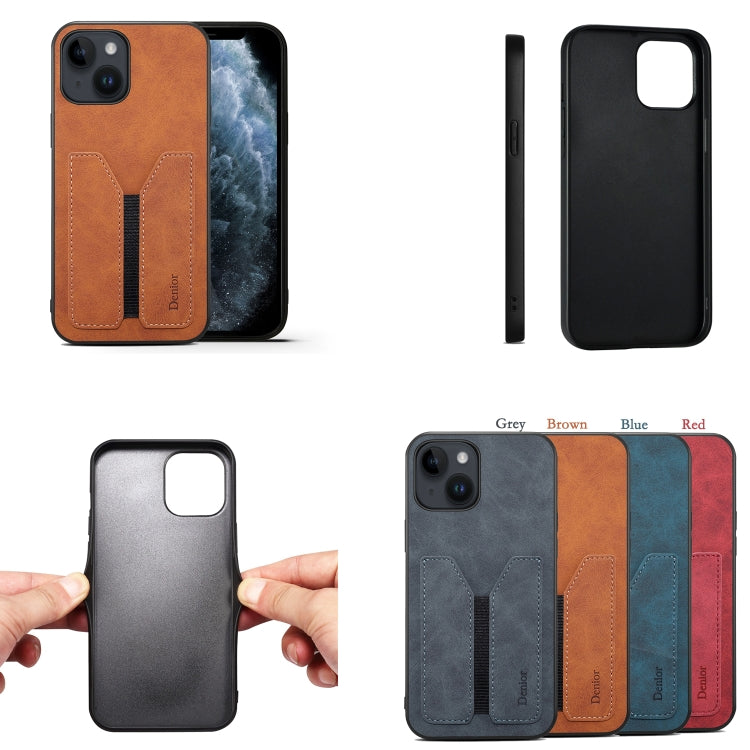For iPhone 14 Denior DV Elastic Card PU Back Cover Phone Case(Blue) - iPhone 14 Cases by Denior | Online Shopping UK | buy2fix