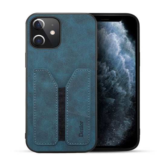 For iPhone 12 mini Denior DV Elastic Card PU Back Cover Phone Case(Blue) - iPhone 12 mini Cases by Denior | Online Shopping UK | buy2fix