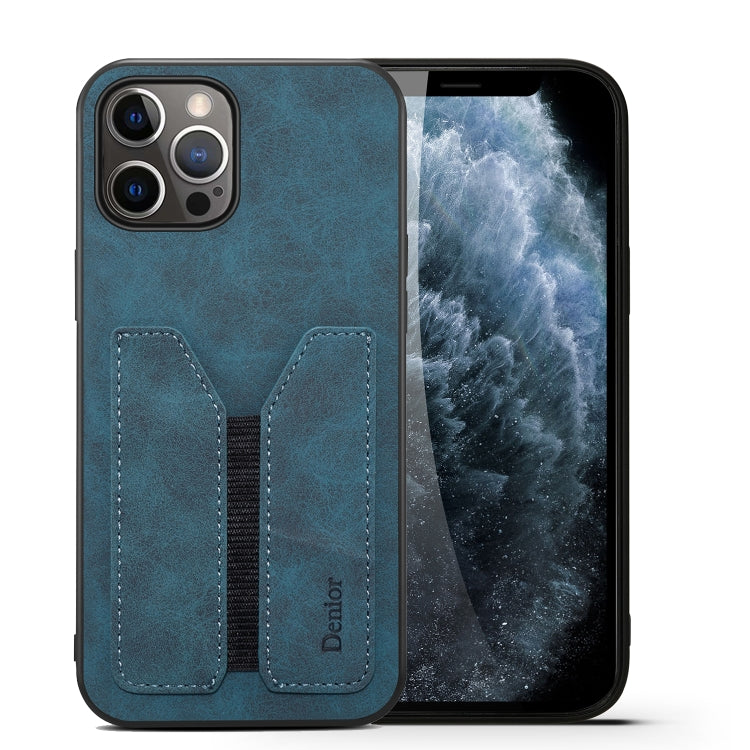 For iPhone 12 / 12 Pro Denior DV Elastic Card PU Back Cover Phone Case(Blue) - iPhone 12 / 12 Pro Cases by Denior | Online Shopping UK | buy2fix