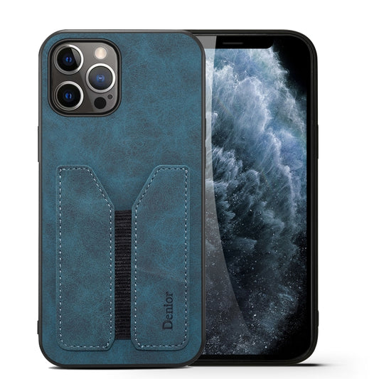 For iPhone 12 Pro Max Denior DV Elastic Card PU Back Cover Phone Case(Blue) - iPhone 12 Pro Max Cases by Denior | Online Shopping UK | buy2fix