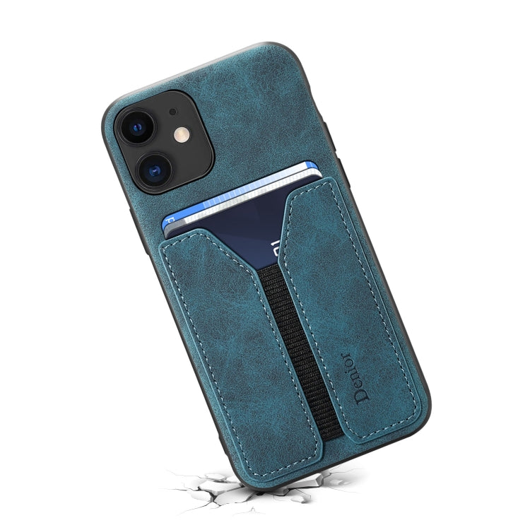 For iPhone 11 Denior DV Elastic Card PU Back Cover Phone Case(Blue) - iPhone 11 Cases by Denior | Online Shopping UK | buy2fix