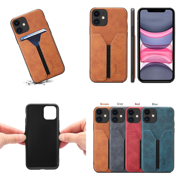 For iPhone 11 Denior DV Elastic Card PU Back Cover Phone Case(Blue) - iPhone 11 Cases by Denior | Online Shopping UK | buy2fix